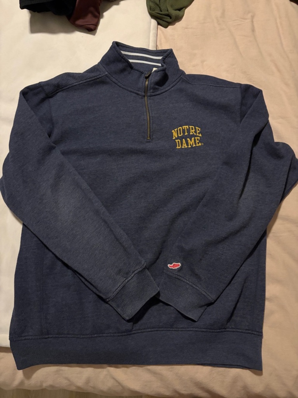 Notre Dame Navy Half-Zip Sweatshirt with Gold Embroidery